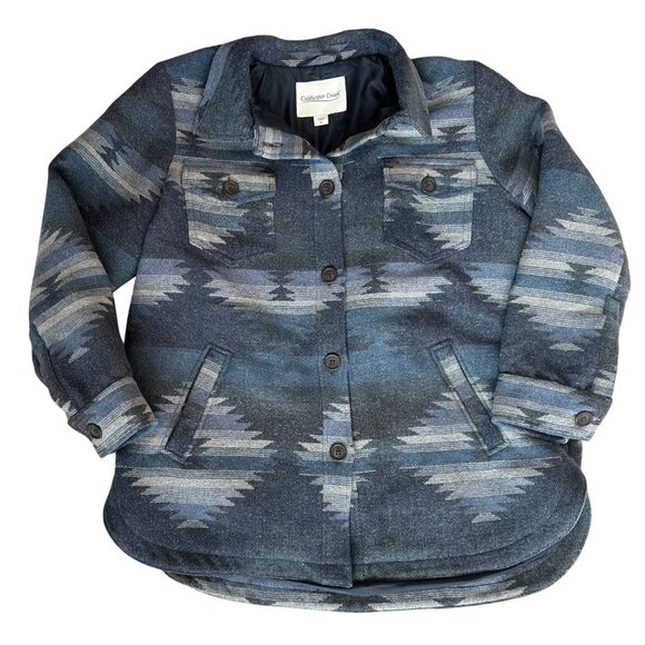 Coldwater Creek Womens Aztec Print Sierra Madras Jacket Size XL Blue Wool Blend - Picture 1 of 16